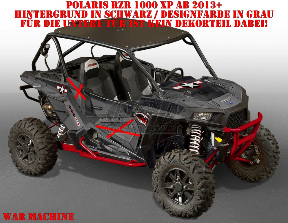 War Machine Hintergrund = Schwarz, Designfarbe = Grau für Polaris RZR 1000 XP/Turbo 2 Türer 2013-2018